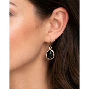 Vintage 925 Sterling Silver Black Onyx Dangle Earrings Oval Cabochon